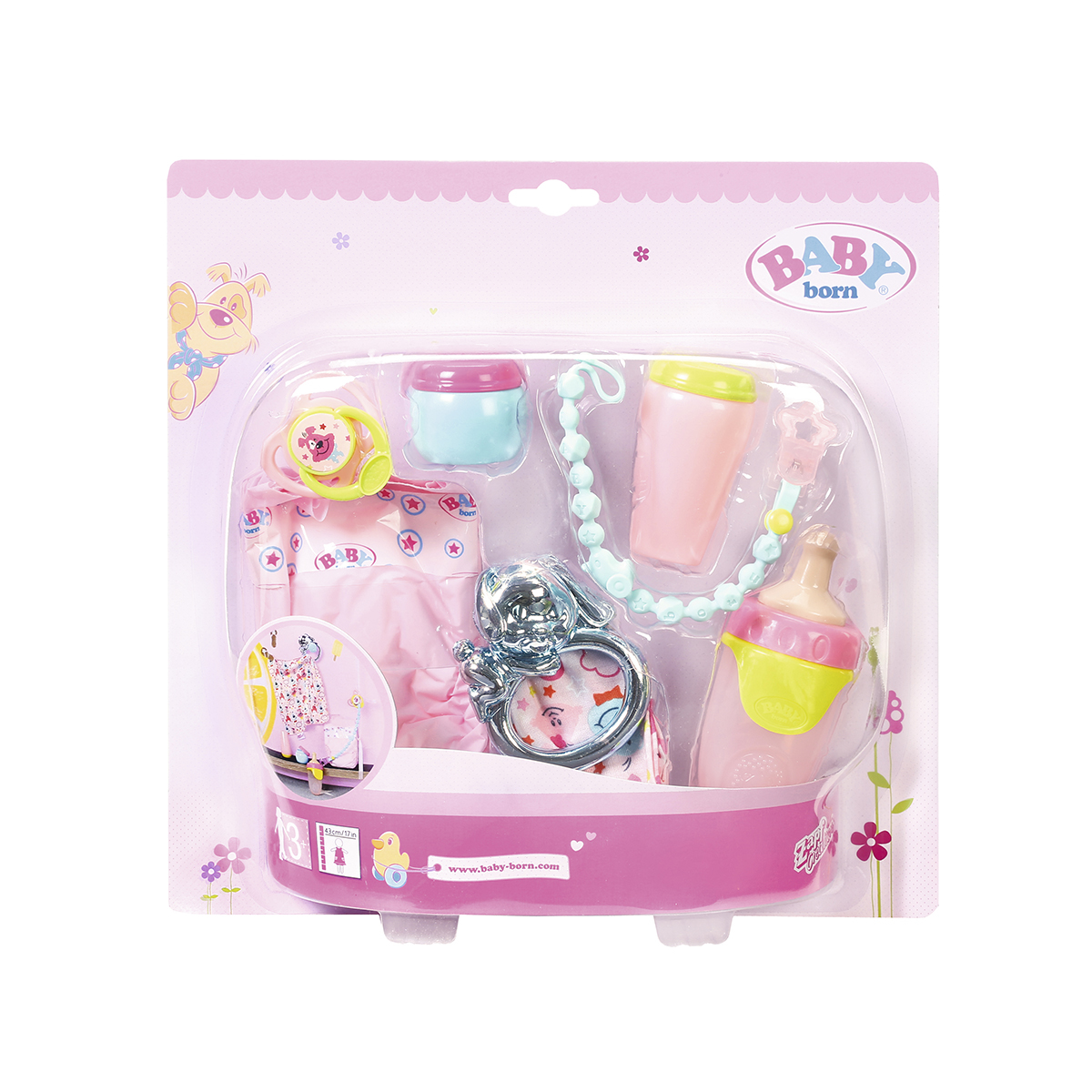 Фото4 Набор аксессуаров для куклы BABY BORN -  ЗАБОТА О МАЛЫШЕ (бутыл., подгузн., пустышка,игр.-одеяльце) Каталог